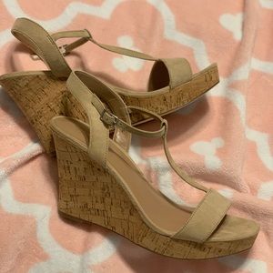 T Strap Cork Wedges